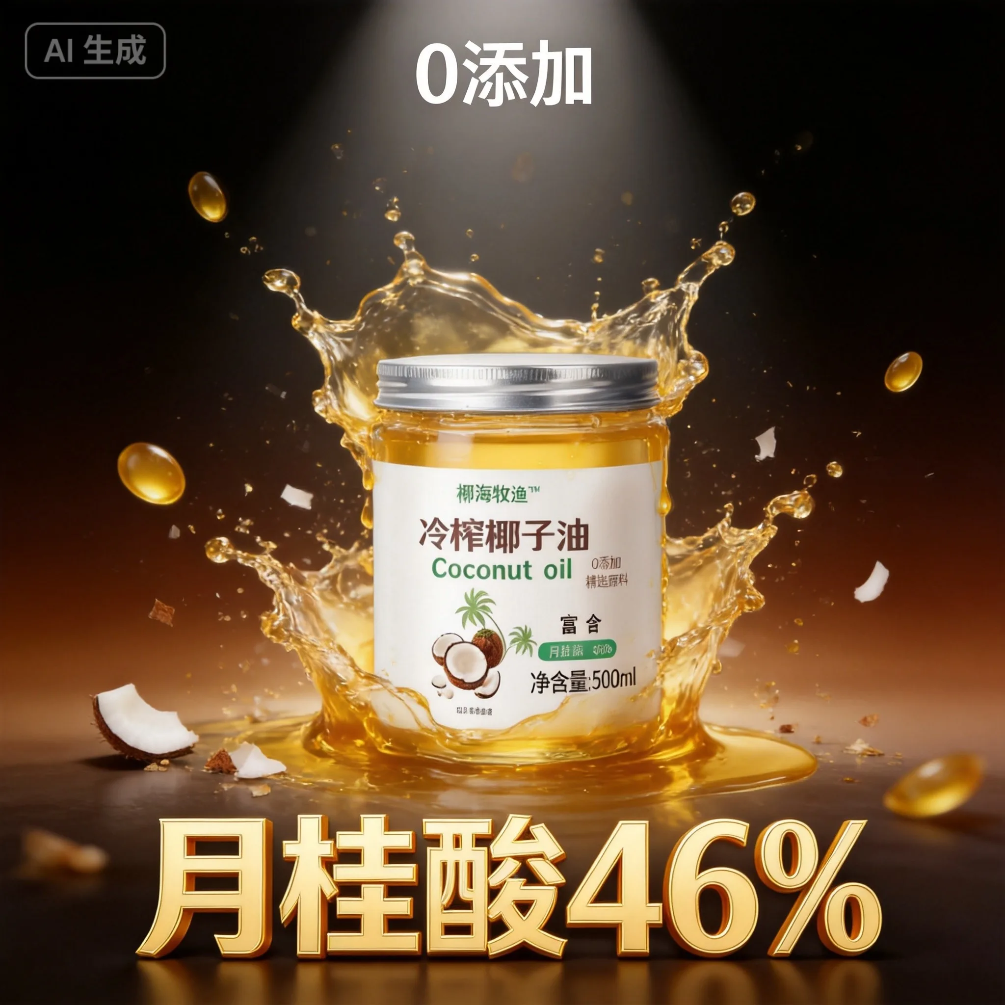 椰海牧渔冷榨椰子油产品图